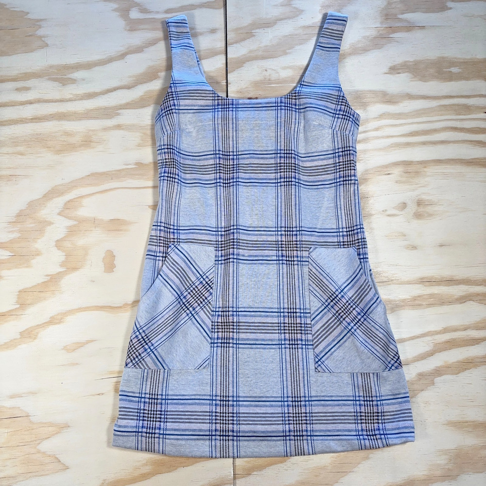 Altar’d State Plaid Pinafore Dress Womens Small Blue Gray Sleeveless Made USA